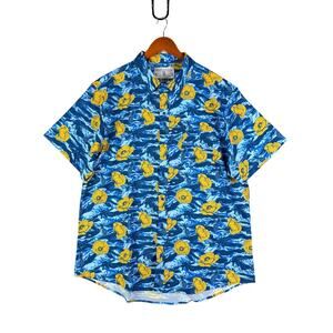 Savage Tacticians‎ Hawaiian Floral Shirt Gernade Gun Logos Blue Yellow Men’s XL